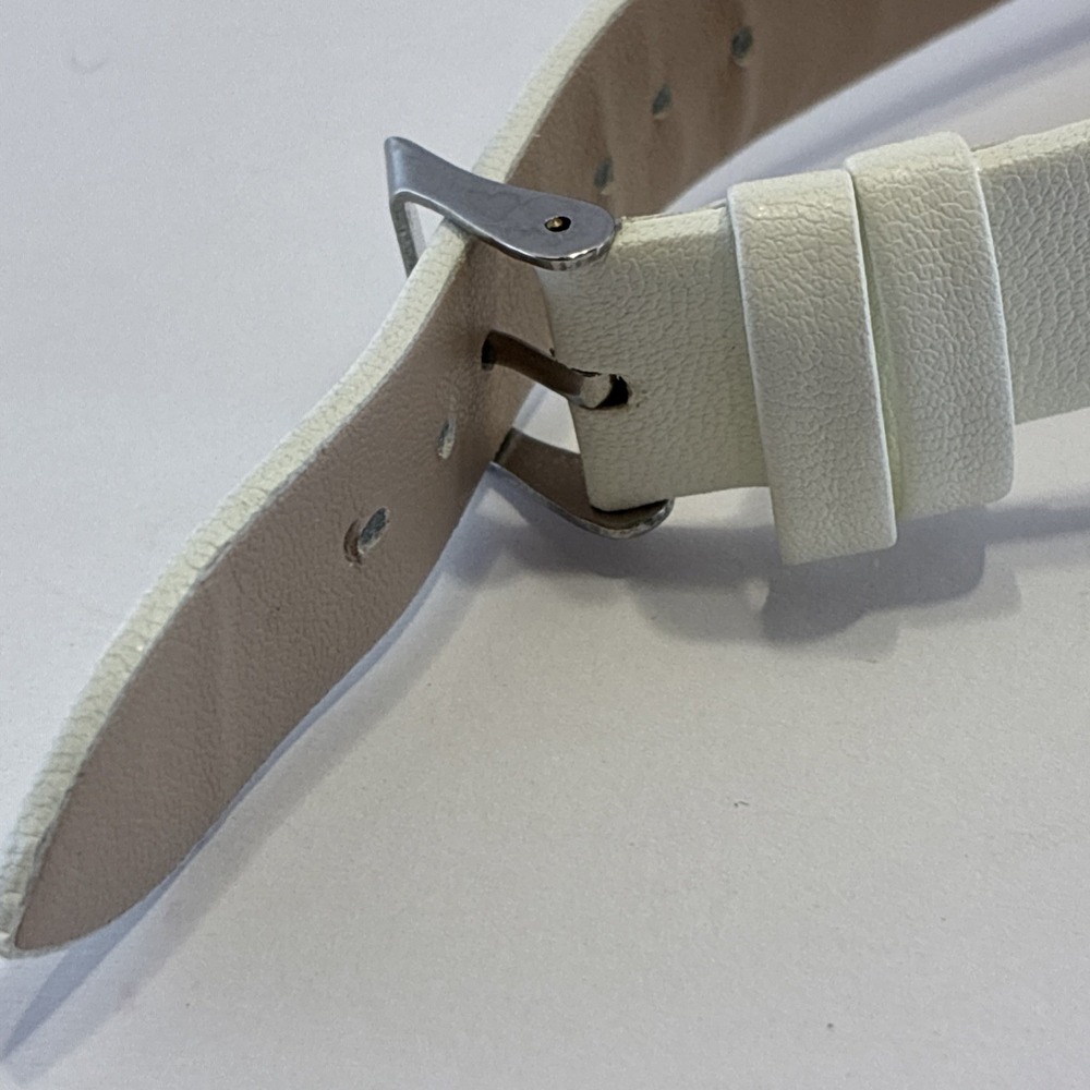 Gold Tone Butterfly Dial Watch White Faux Leather Band Easy Read Watch New Batt. - Picture 10 of 13